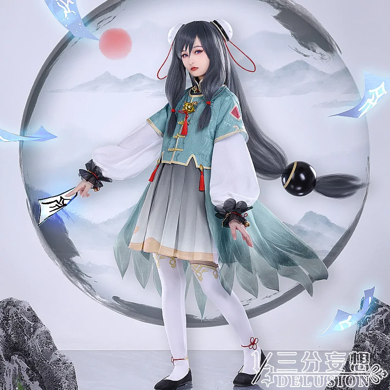 

COWOWO Аниме! Детский игровой костюм Genshin Impact Shenhe, милая антикварная форма, костюм для косплея, наряд для ролевых игр на Хэллоуин