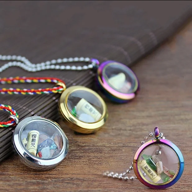 

New Titanium Steel+Glass Waterproof Medicine Box Pill Case Necklace Beads Pendants EDC Bottle