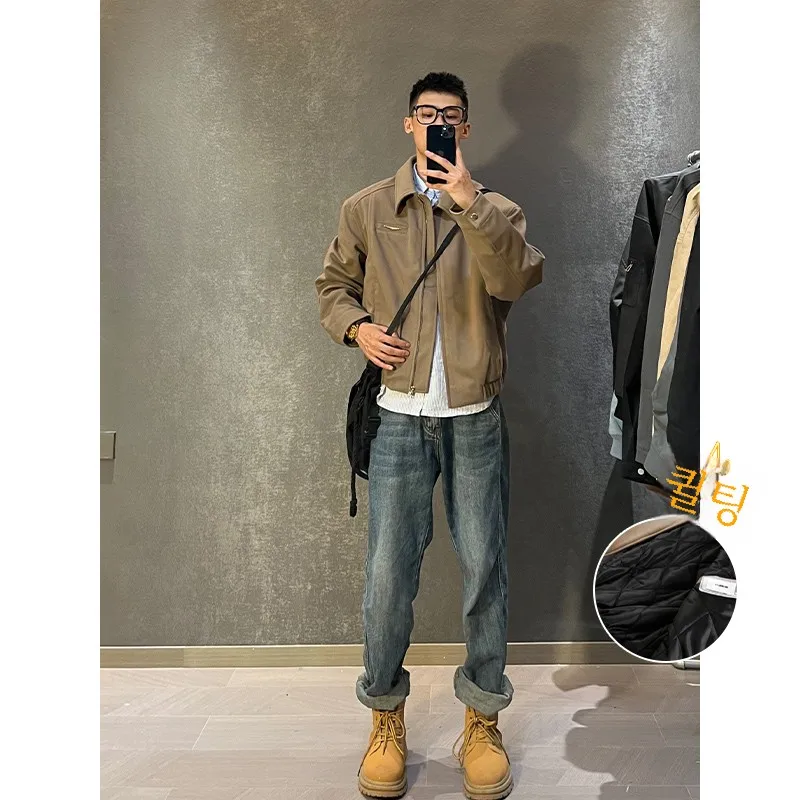 Короткое пальто цвета хаки на хлопковой подкладке верхняя одежда мужская