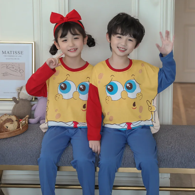 

Anime Spongebobs Kids Pajamas Cartoon Kawaii Long Sleeve Pajamas Two Piece Cotton Soft Spring Autumn Home Set Boys Girls Gift