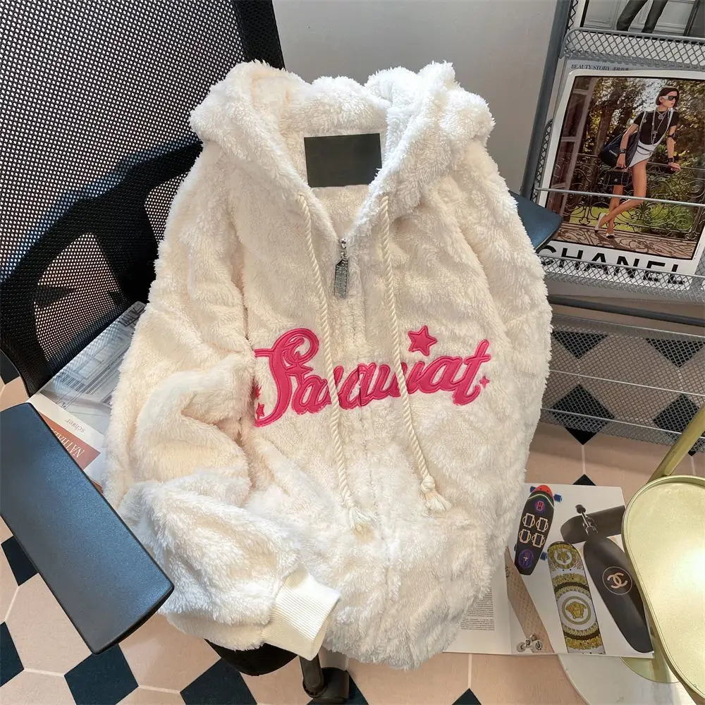 

2023 American sweatshirt women's hooded loose autumn and winter high street oversize jacket ins trend zip up hoodie clothes