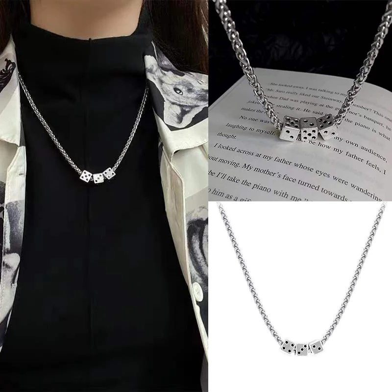 Dice Pendant Necklace For Women 2023 Design Minimalist Twisted Chain Stainless Steel Girls Choker Necklace Collar Clavicle Chain