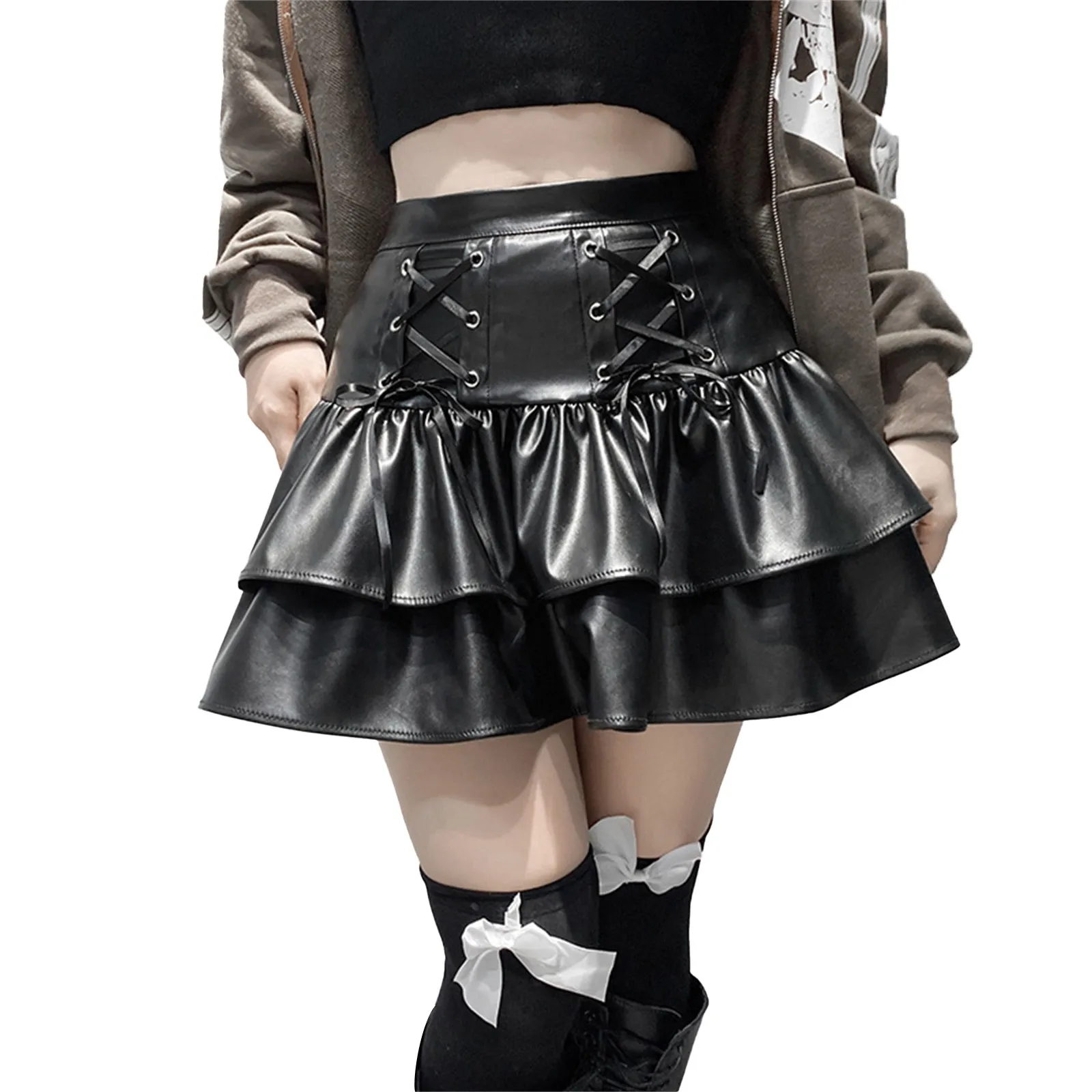 

Sheer Skirt Double-layer Skirt Style Short Dark Pleated Skirt Zipper Slim Skirt Stitching Women's High Waist Plaid Mini Skirt