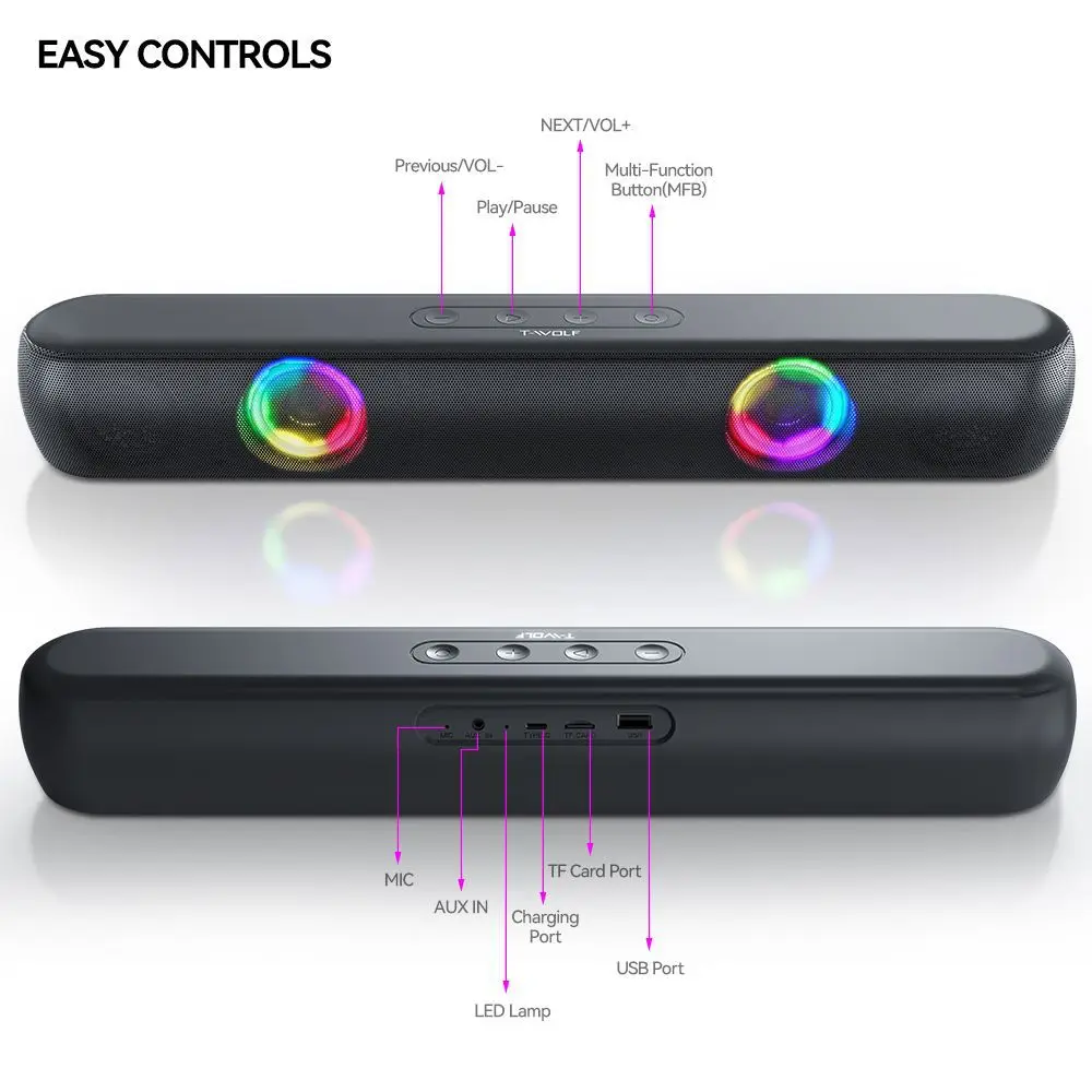 Портативная ТВ-Саундбар RGB светящийся Bluetooth-динамик игровая домашняя