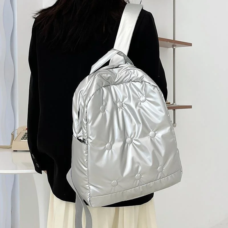 

Fashion Padded Backpack Women Soft Quilted Backpacks for Unisex Nylon Waterproof Bookbags Cotton Space Shoulder Bag Travel Bag