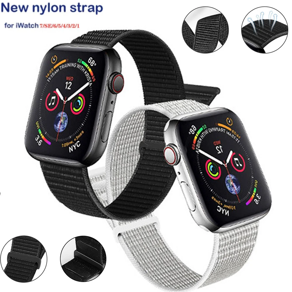 

Ремешок нейлоновый для Apple Watch 7 45 мм 41 мм, спортивный удобный Двухсекционный браслет для iWatch 6 5 4 SE 44 мм 42 мм 40 мм