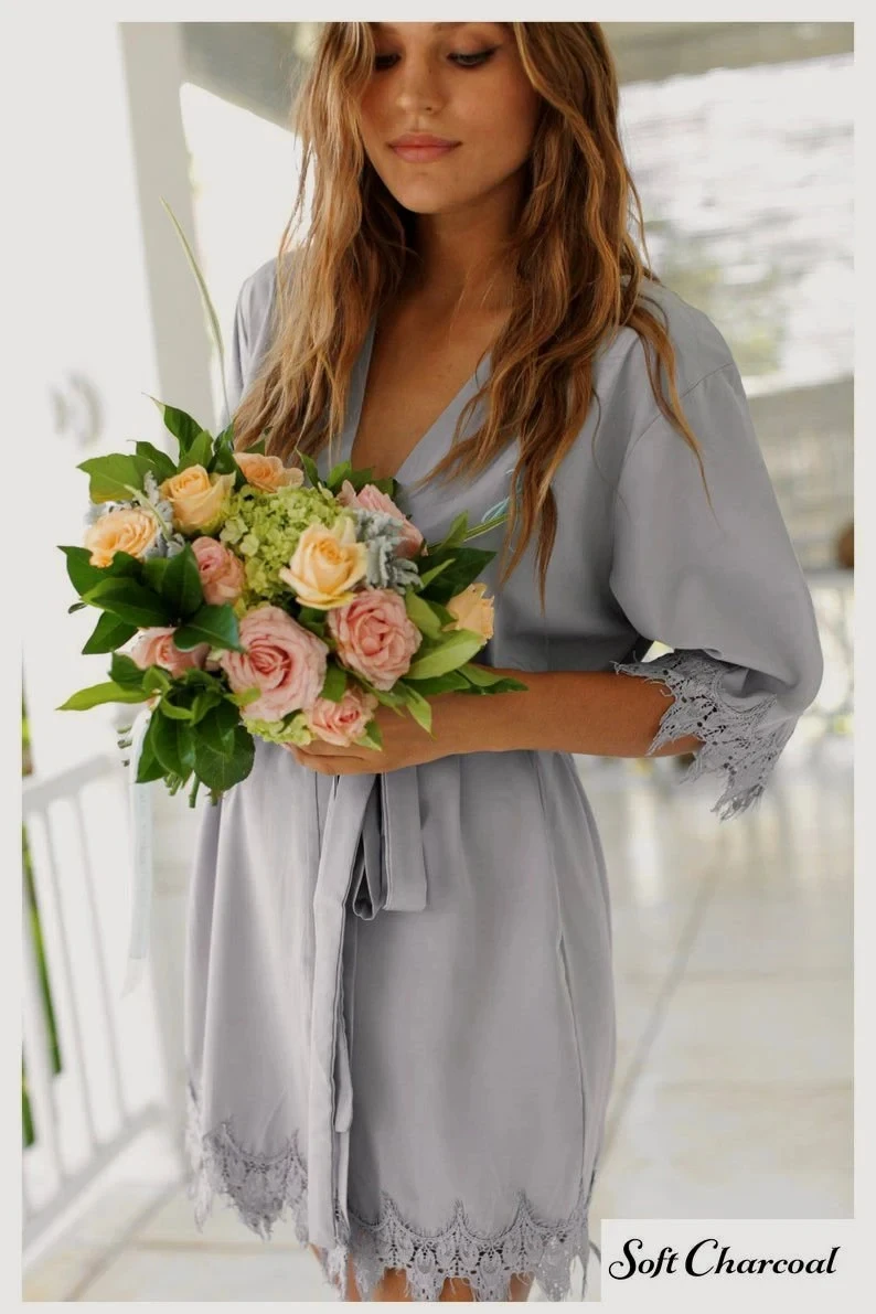 Bridesmaid Robes Set Of Personalized Bridesmaid Gift Lace Bridal Robe Bridal Wedding Gown Bridesmaid Proposal Personalized Robes