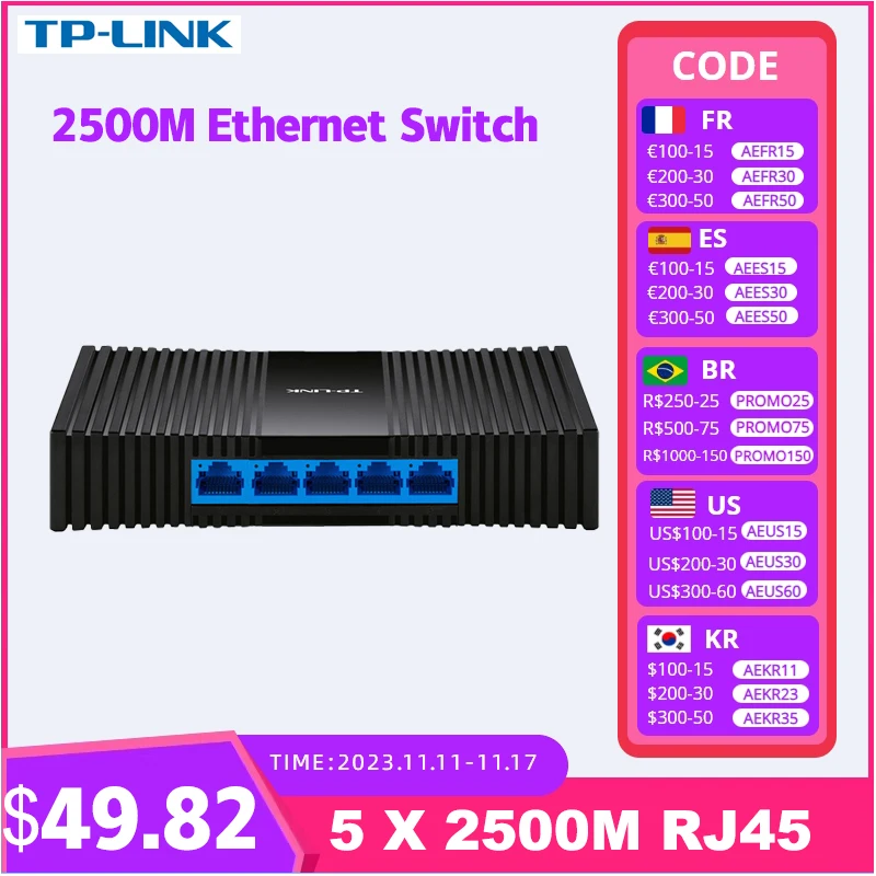 

TP-Link 5 Port 2.5Gbps Ethernet Switch 2500M Network RJ45 Plug&Play Networking Hub Internet Splitter 1G Switches
