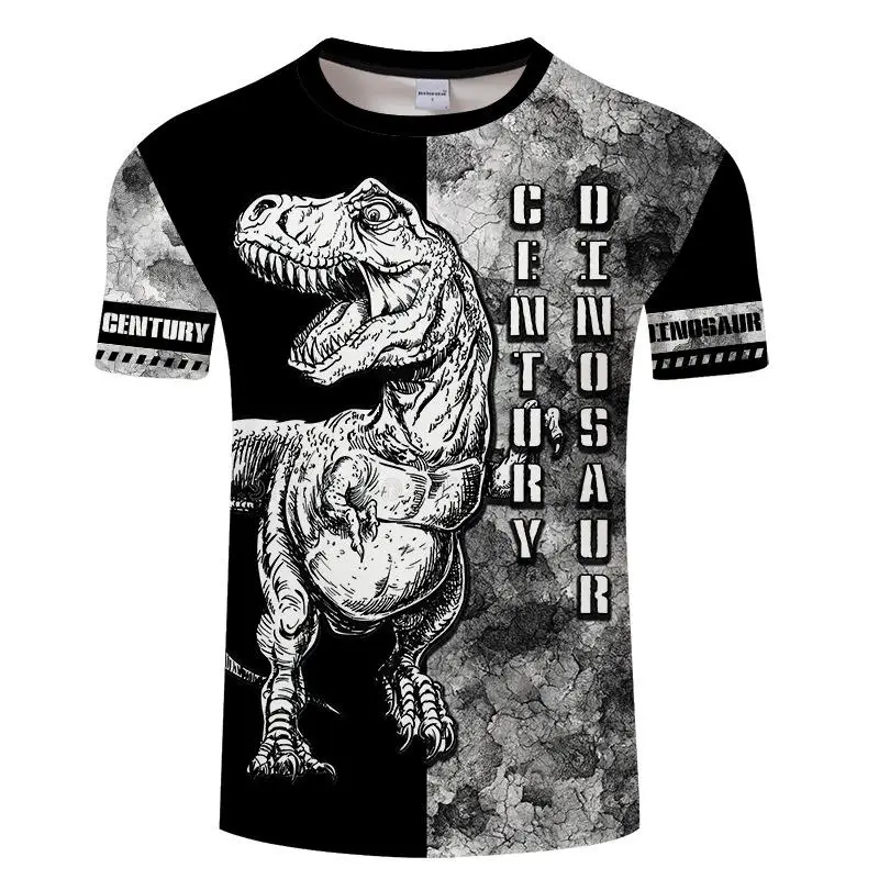 

Черно-белые мужские футболки, пуловер с рисунком динозавра, женская одежда, топы большого размера с круглым вырезом, уличная одежда