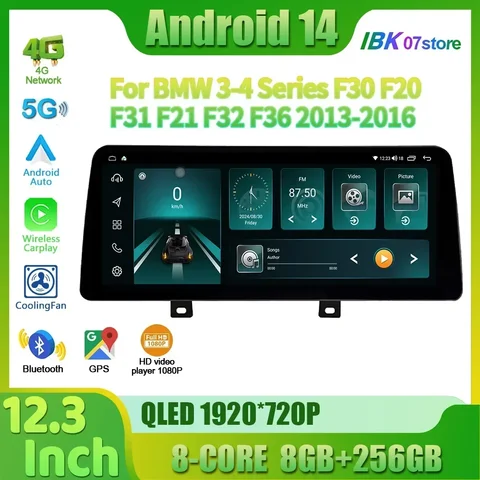 Автомобильный радиоприемник Carplay стерео мультимедийный навигационный экран Android 14 12,3 дюйма для BMW серии 3-4 F30 F20 F31 F21 F32 F36 2013-2016