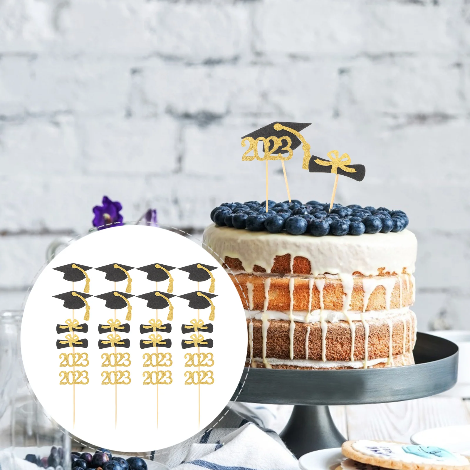 

24 Pcs Mini Cakes Graduate Graduation Party Decor Paper Decors Cupcake Toppers Decorative Adorn Decorations