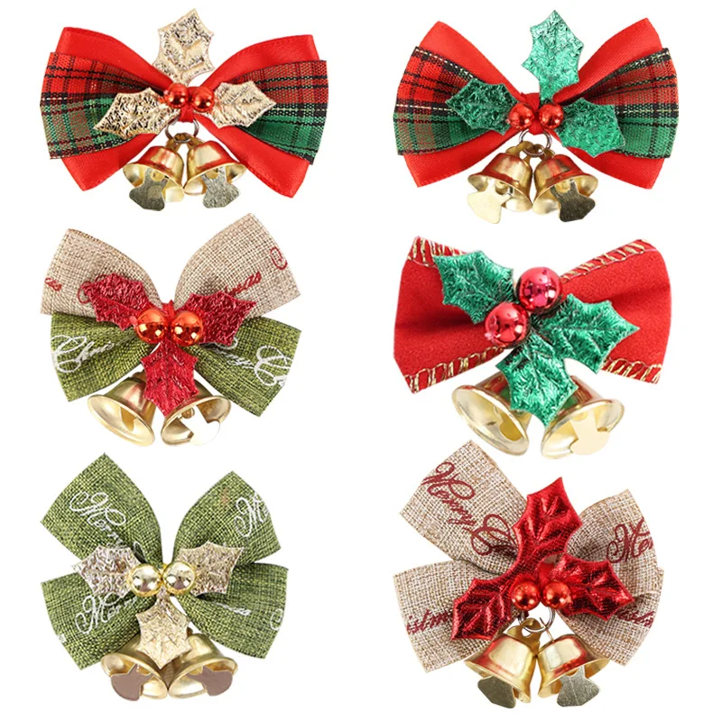

100 Pcs Christmas Bowknot with Bells,Flower wreath pendant decoration,Xmas Mini Bowknot Craft Gift Ornament Christmas Tree Decor