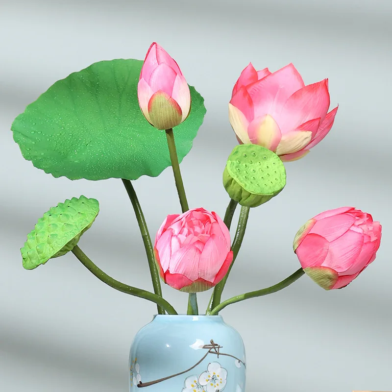 

Large Artificial Lotus Real Touch Water Lily Faux Flowers Home Garden Decor Fake Plants Lotus Leaves Flower Arrangement Flores