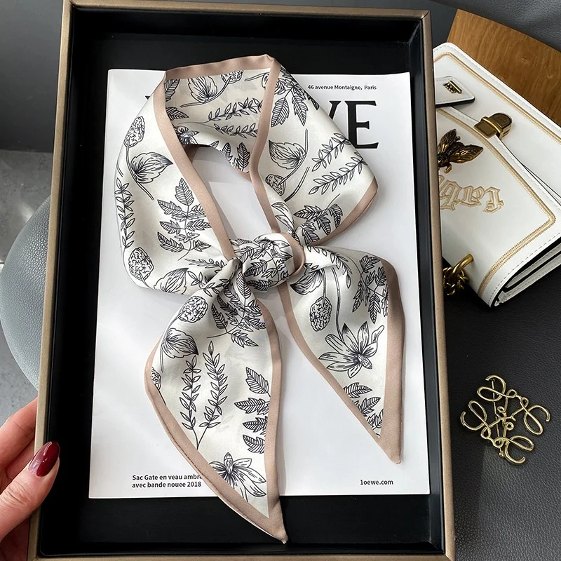 

Fashion Print Hair Ribbon Scarf Women Neck Tie Bag Scarfs Satin Silk Skinny Headscarves Ladies Foulard Floral Bands 2022 New