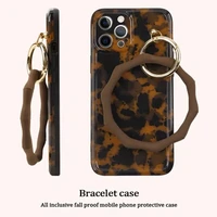 ins vintage amber leopard wristband silicone anti drop mobile phone case for iphone xr xs max 8 plus 11 12 13 pro max case