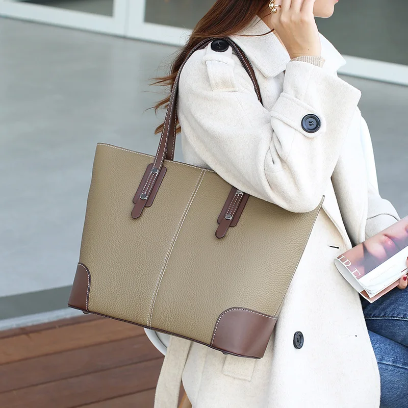

Commuter High Capacity Tote Bag Genuine Leather Women's Bag 2023 New Top Layer Cowhide Underarm Single Shoulder Crossbody Bag