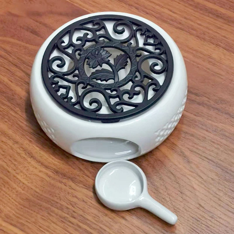 

HOT-Tea Warmer Ceramic Teapot Warmer Hollow Carved Design, Porcelain Tea Warmer With Stove Mat Suitable For Heat Of Tea