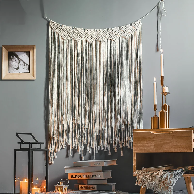 

Bohemia Nordic Woven Tapestry Creative Home Door Curtain Tassel Decoration Simple Modern Fish Blanket Decoration Ramadan Art