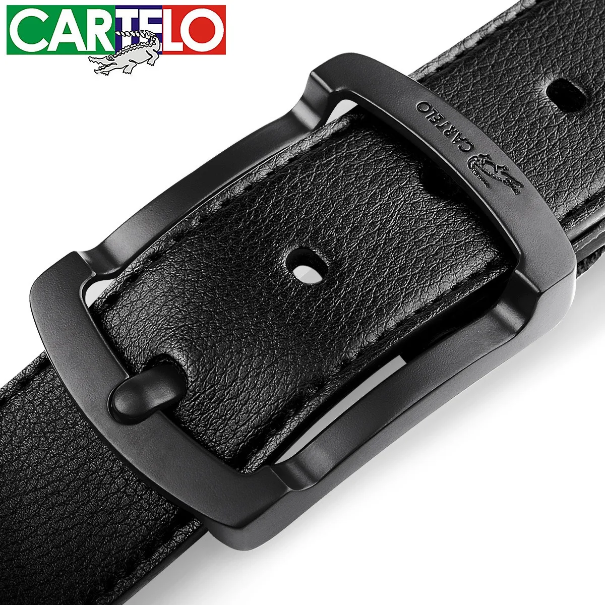 

CARTELO Luxury Brand Mens Leather Belt Business Casual Alloy Pin Buckle Two-layer Cowhide Belt Middle-aged Young Belts Black