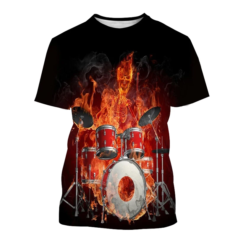 

Новая модная футболка с 3D принтом музыкального инструмента барабана Модная рубашка с коротким рукавом повседневные топы в стиле хип-хоп Футболка