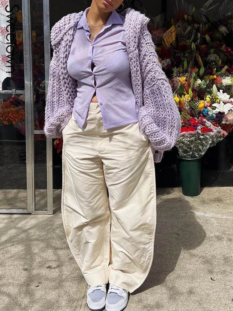 

Sweetown White Solid Simple Casual Loose Wide Leg Pants Hippie Baggy Streetwear Trousers Women Low Waist Vintage Cargo Bottoms