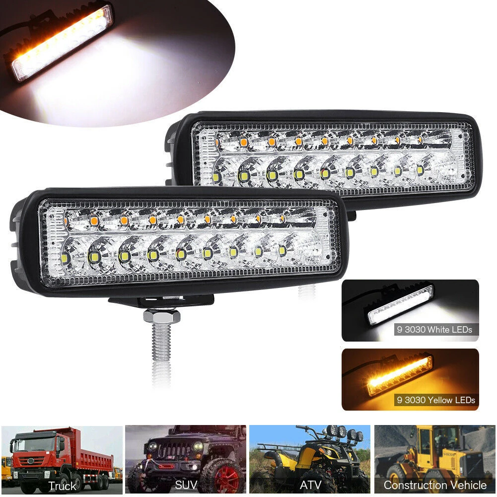 

Car LED Work Light 3000K 6000K 12V Car External Spotlight Strip Motorcycle Spotlight Two-color White Yellow light Car headlight