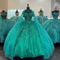 ball gown quinceanera dresses formal prom graduation gowns lace up princess sweet 15 16 dress with cape vestidos