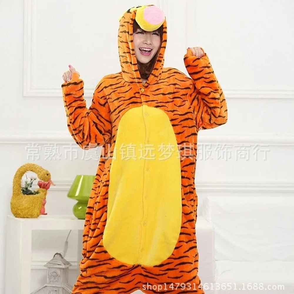 Цельная пижама с тигром и длинными рукавами пижамы мультяшными животными