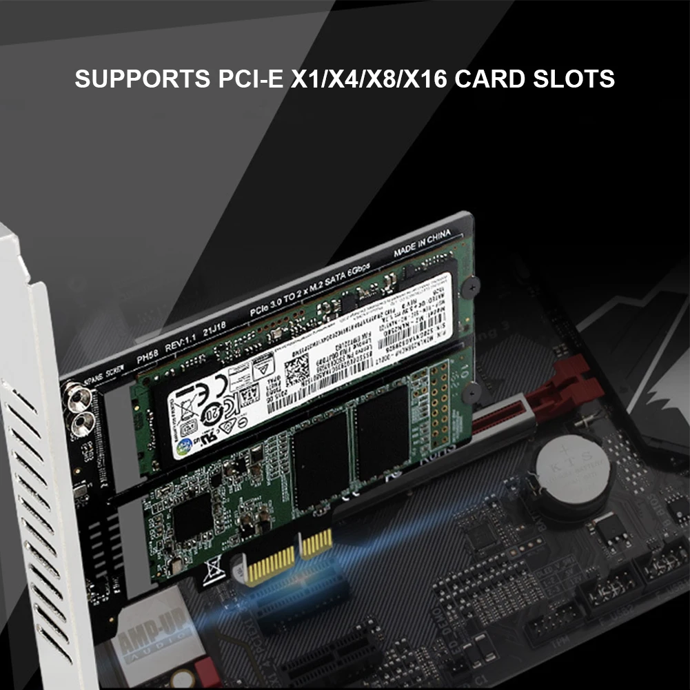 

M.2 SATA To PCIE Dual-Disk Array Card Double Disc M2 SATA Extended Card RAID Adapter Board Support M.2 SSD 2230/42/60/80