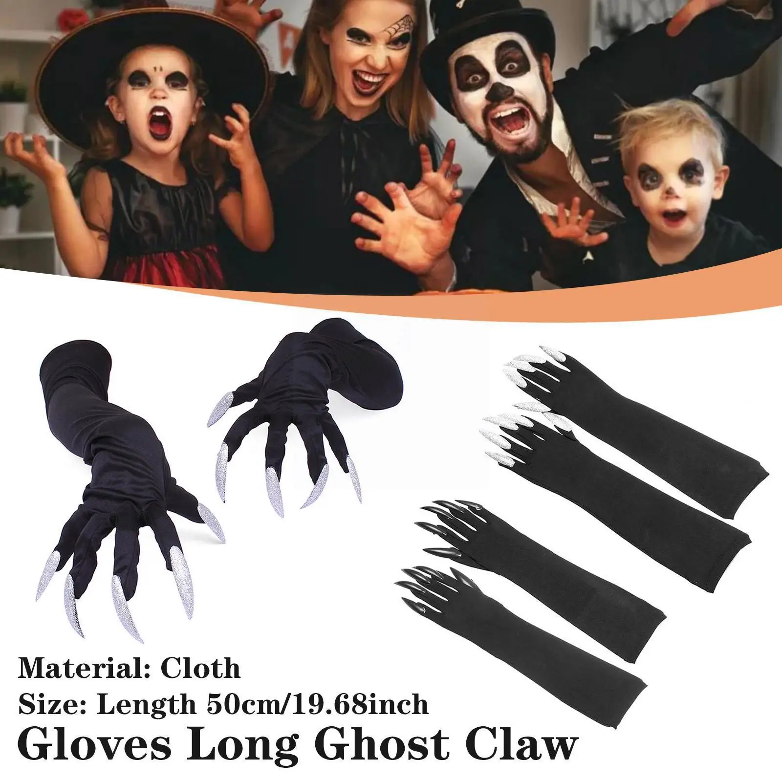 

Halloween Long Claws Gloves Fashion Cool Black Costumes Gloves Long Party Cosplay Carnival Gloves Silver Witch Funny X1X7