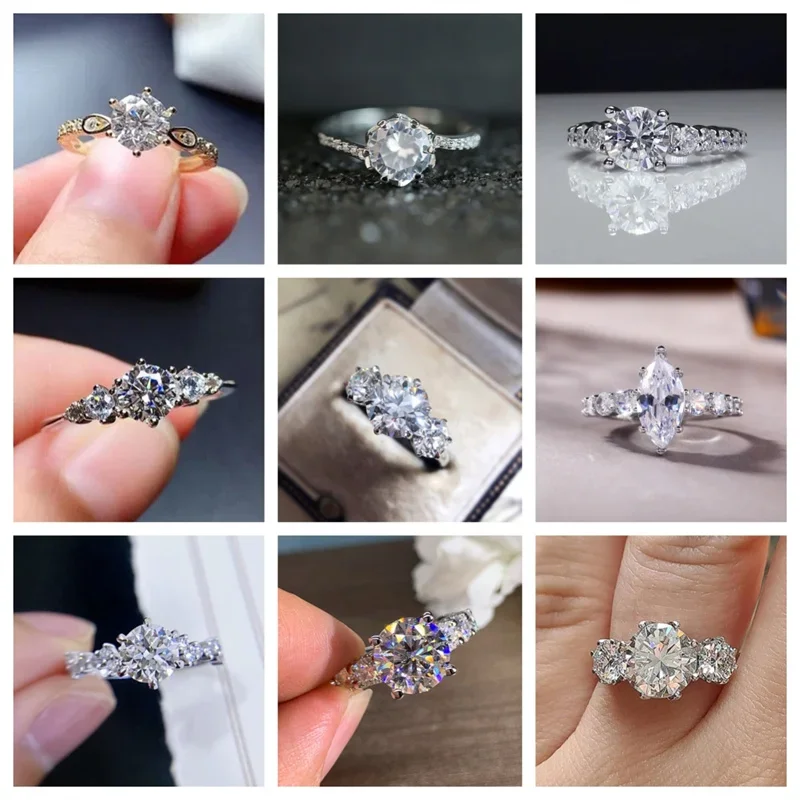 New Shiny Mosang Stone Ring Women's Wedding Accessories Elegant and Anniversary Gift Brilliant CZ Jewelry