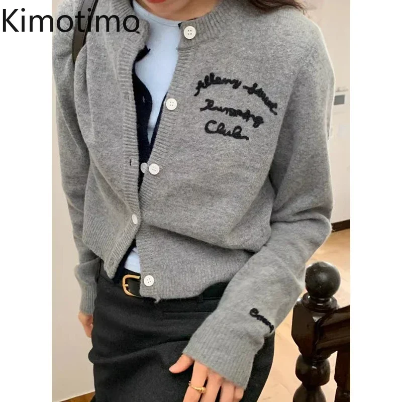 Kimotimo вязаный кардиган с буквенным принтом и вышивкой женский корейский шикарный