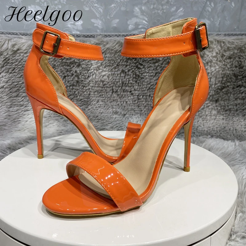 

Heelgoo новые модные оранжевые женские босоножки на высоком каблуке 10 см с ремешком на щиколотке летние женские сексуальные туфли на шпильке Дизайнерская обувь