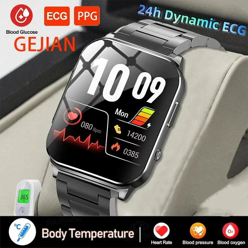 GEJIAN новые неинвазивные Смарт-часы для мужчин с содержанием сахара в крови, ЭКГ + PPG, пульсометр, контроль температуры, умные часы для женщин