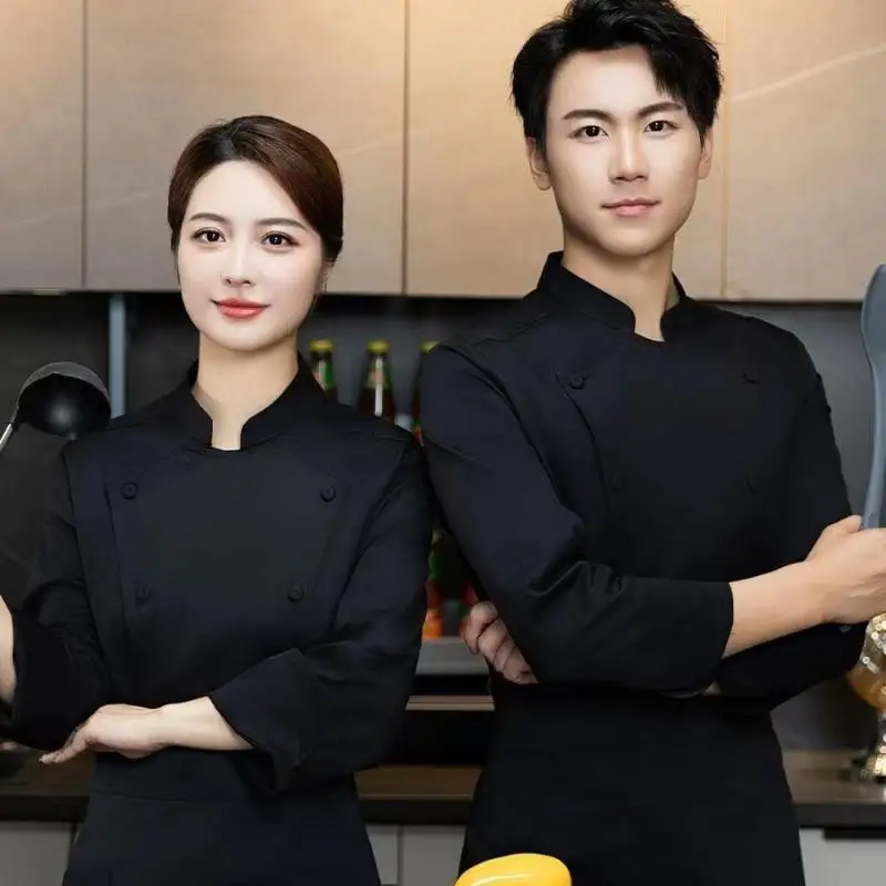 

Рабочая одежда шеф-повара, Мужской Топ с длинным рукавом, фартук, комплект Шляпы, простота, однотонная хлопковая дышащая форма для ресторана и общественного питания