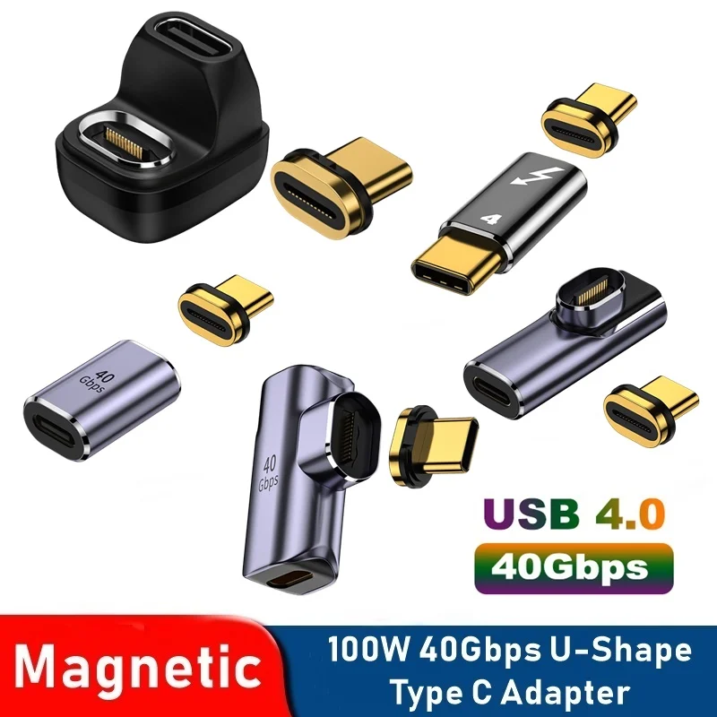 

100W Magnetic USB Type C Adapter U-Shape 40Gbps Fast Data Transfer 4K/8K 60Hz Vedio Converter For MacBook Pro Air Phone Laptop
