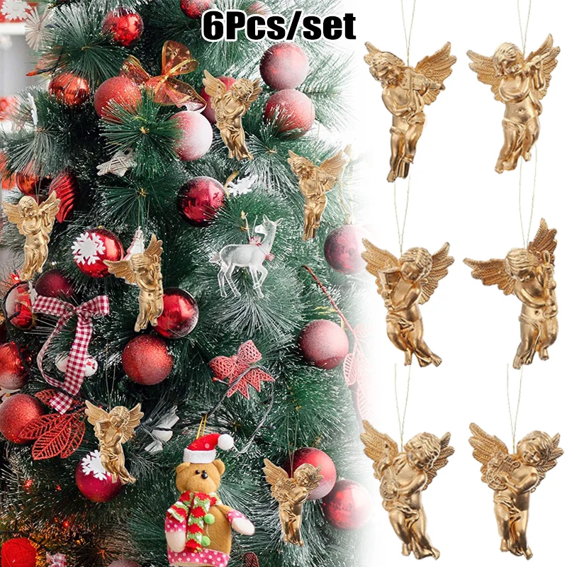 

6 шт., подвесные золотистые/Серебристые рождественские украшения в виде ангела