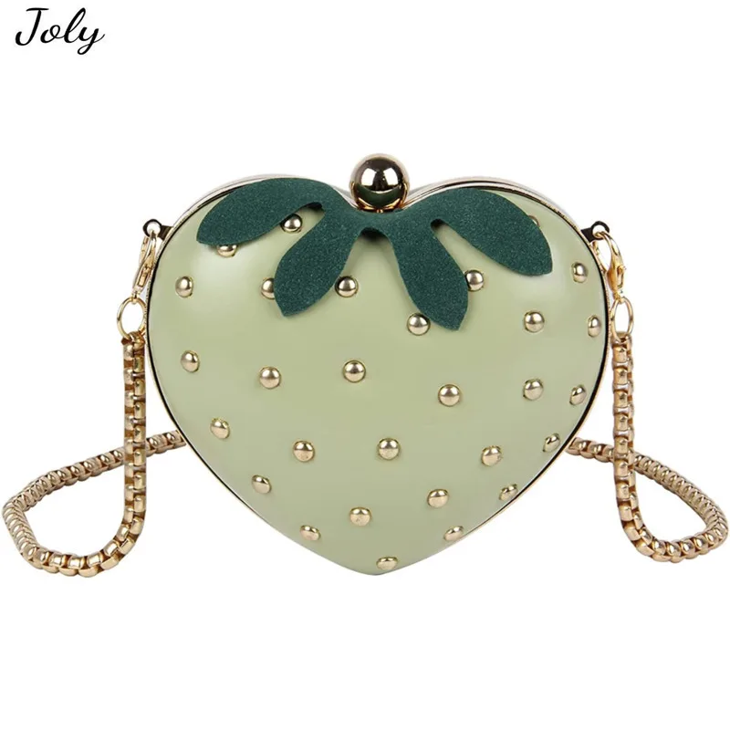 

Cute Personality Bags Girls Mini Strawberry Shaped Crossbody Handbag Cute Love Rivet Shoulder Bag Clutch Evening Box Women Small