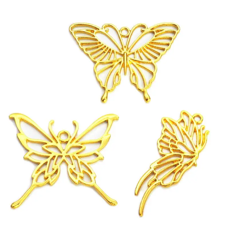 

3x/Set Gold for butterfly Metal Keyring Handmade UV Open Bezel Setting DIY 40GB