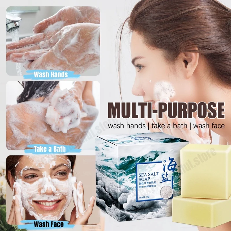 

Sea Salt Soap Removal Pimple Pores Acne Treatment Cleaner Moisturizing Goat Milk Face Wash Soap 100g