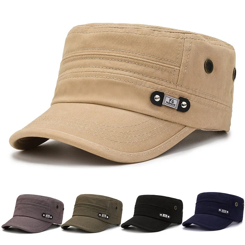 

New Men's Trendy Flat Top Baseball Cap Middle-aged and Elderly Truck Driver Outdoor Fishing Hiking Sports Fit Cotton Army Hat