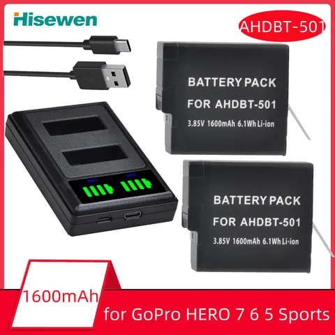 Аккумулятор AHDBT-501 для GoPro Hero AHDBT 501 GoPro HERO 7 6 5 Black Sports Cam для экшн-камеры Go Pro Hero5 Black