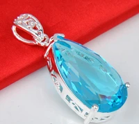 anglang elegant blue cz stone bridal necklaces for wedding cute pendant fashion accessories party jewelry exquisite female gifts
