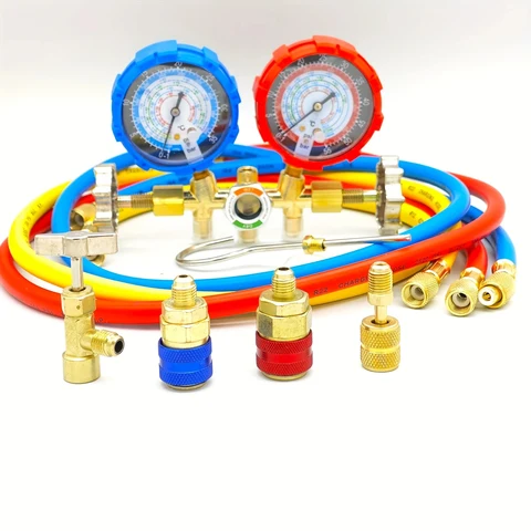 Профессиональный набор инструментов для обслуживания холодильного оборудования с двухметровым и многоцветным шлангом