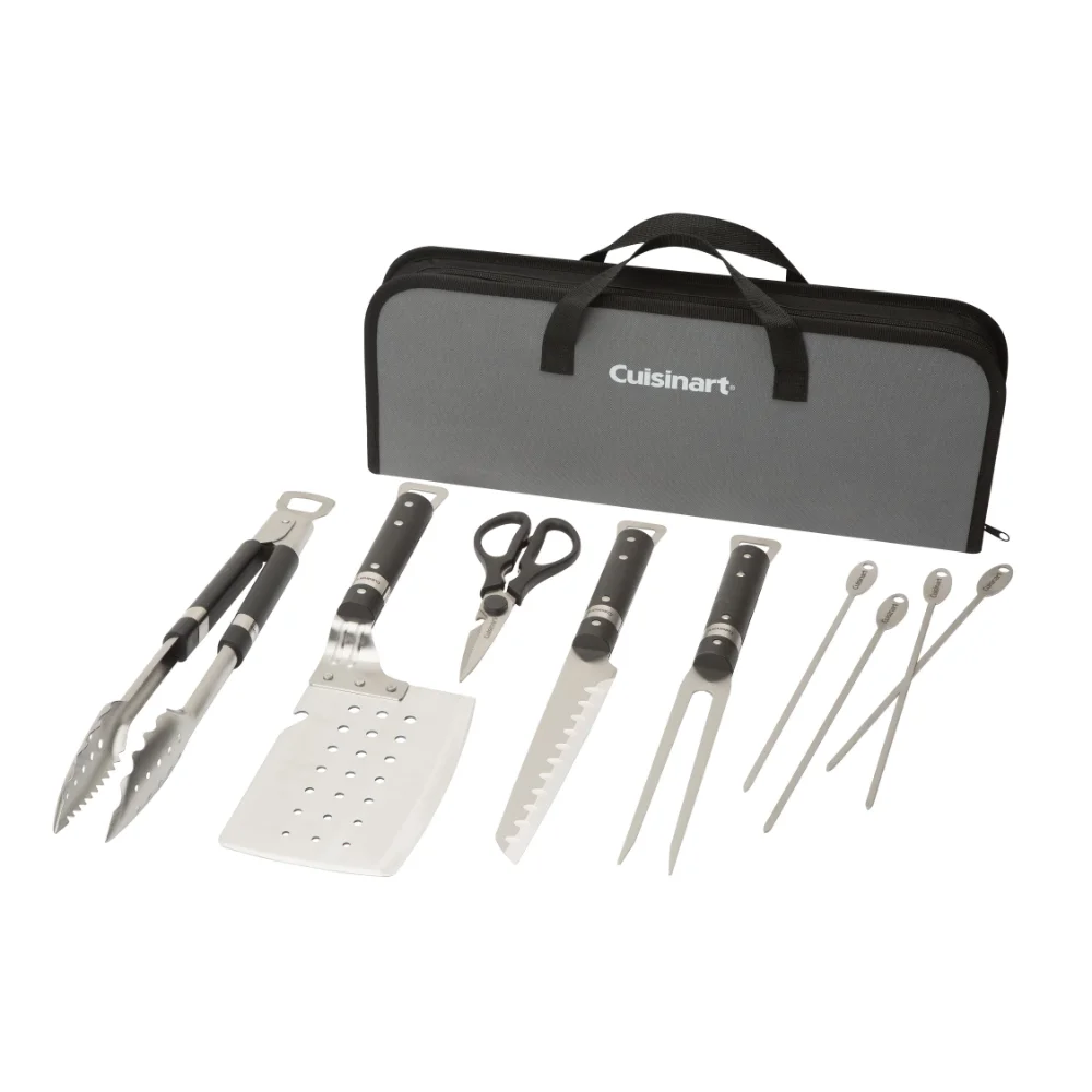 

Chefs Classic 10 Piece Stainless Steel Grill Set - Spatula, Tongs, Fork, Knife, Shears, And 4 Skewers.,freight free