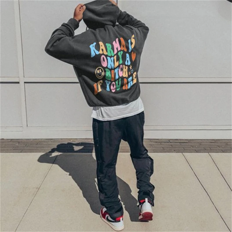 

Fashion Long Sleeve Hooded Sweater Men Autumn Casual Smile Face Print Hoodies Men Loose All-match Hip-hop Trendsetter Sweatshirt