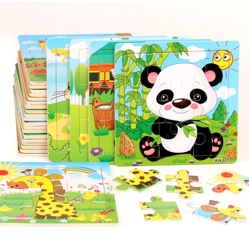 

12pcs 3D Wooden Puzzles Kids Baby Wood Cartoon Vehicle Animals Cognition Jigsaw Learning Educational Toys for Children Gift