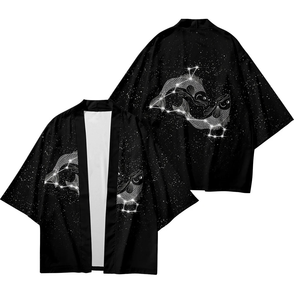 

Men's Japanese Kimono Traditional Constellation Pattern Casual Loose Thin Jacket Asian Kimono Cardigan 1