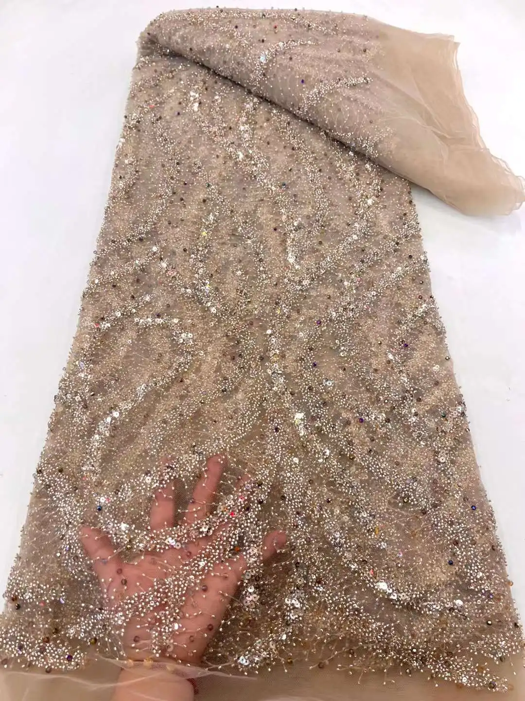 Роскошная зеленая африканская кружевная ткань из бисера тюль для невесты сетка