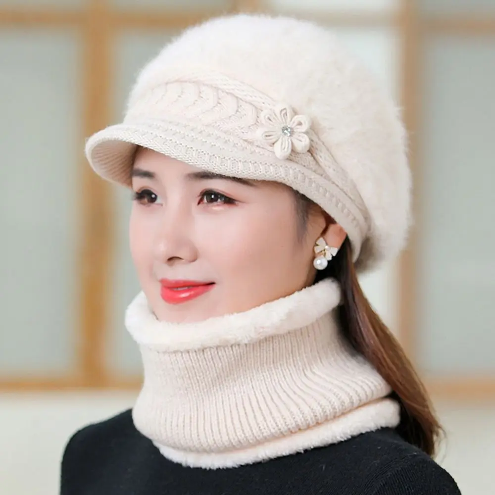 

Women Winter Hat Keep Warm Cap Add Fur Lined Hat & Scarf Warm Set Fashion Hat For Women Casual Rabbit Fur Knitted Bucket Hat